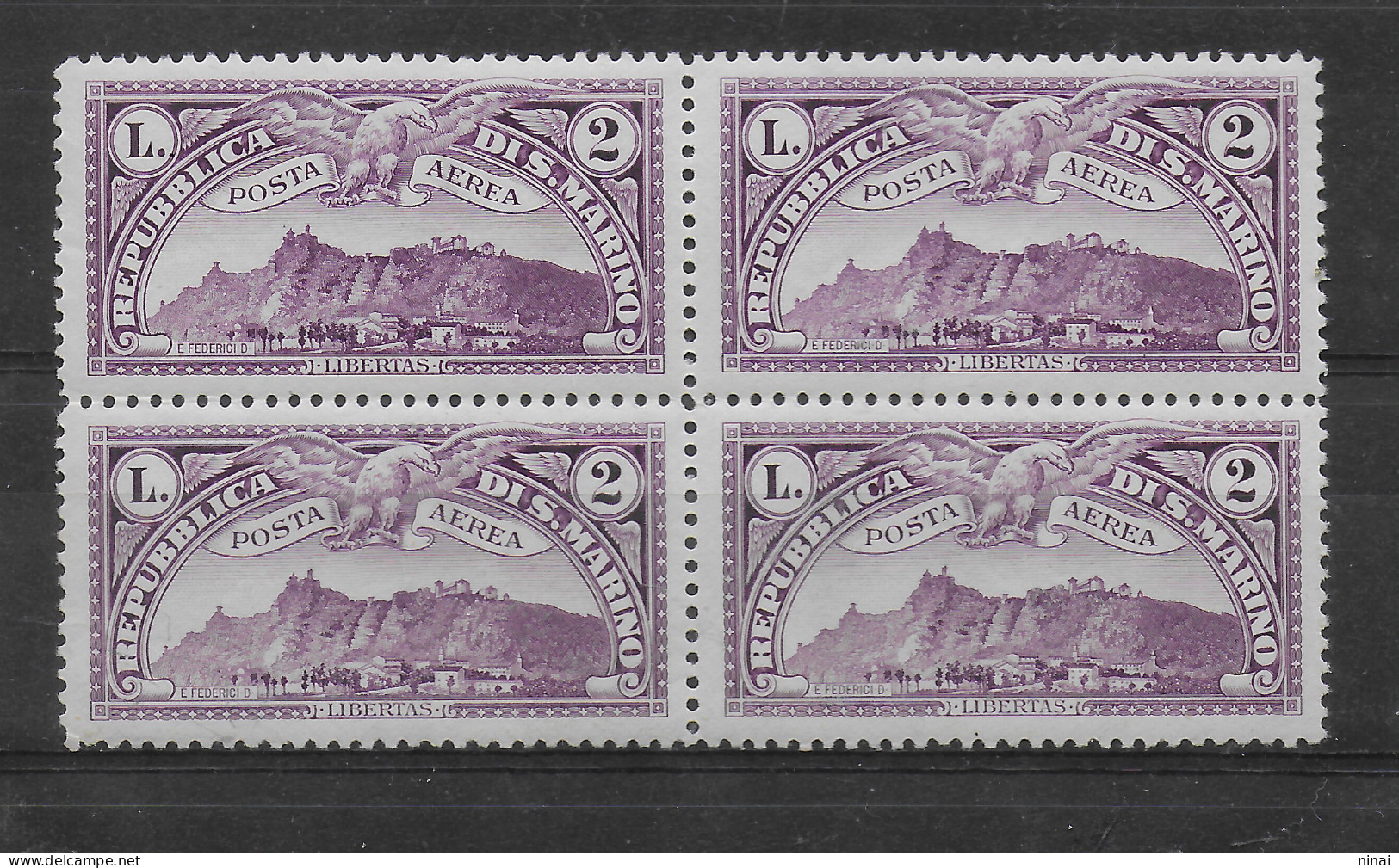 SAN MARINO 1931 POSTA AEREA ** MNH LUSSO SASSONE NUMERO 4 QUARTINA ** MNH LUSSO C1507 - Unused Stamps