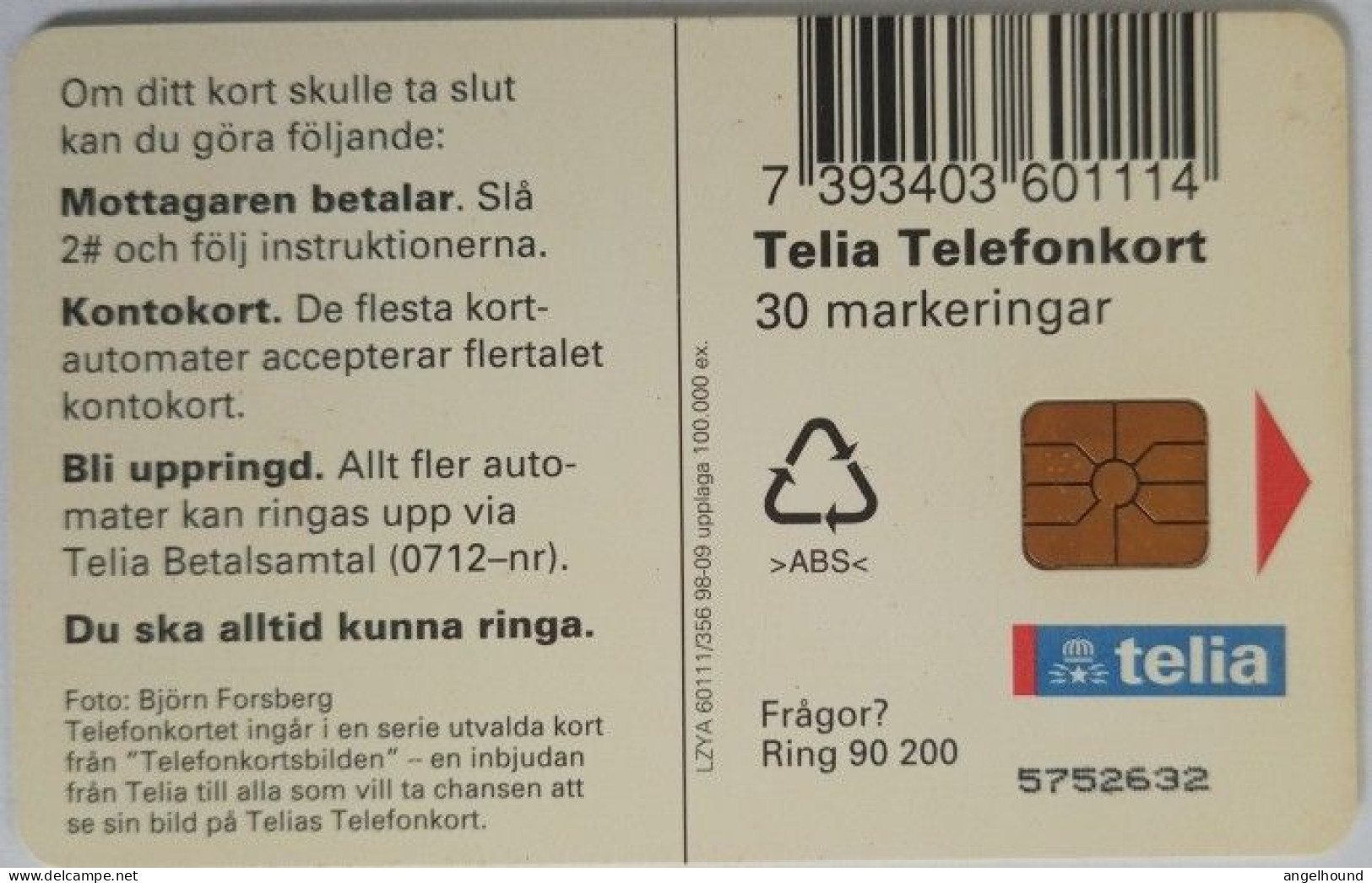 Sweden 30Mk. Chip Card - Cherries - Korsbar - Suède