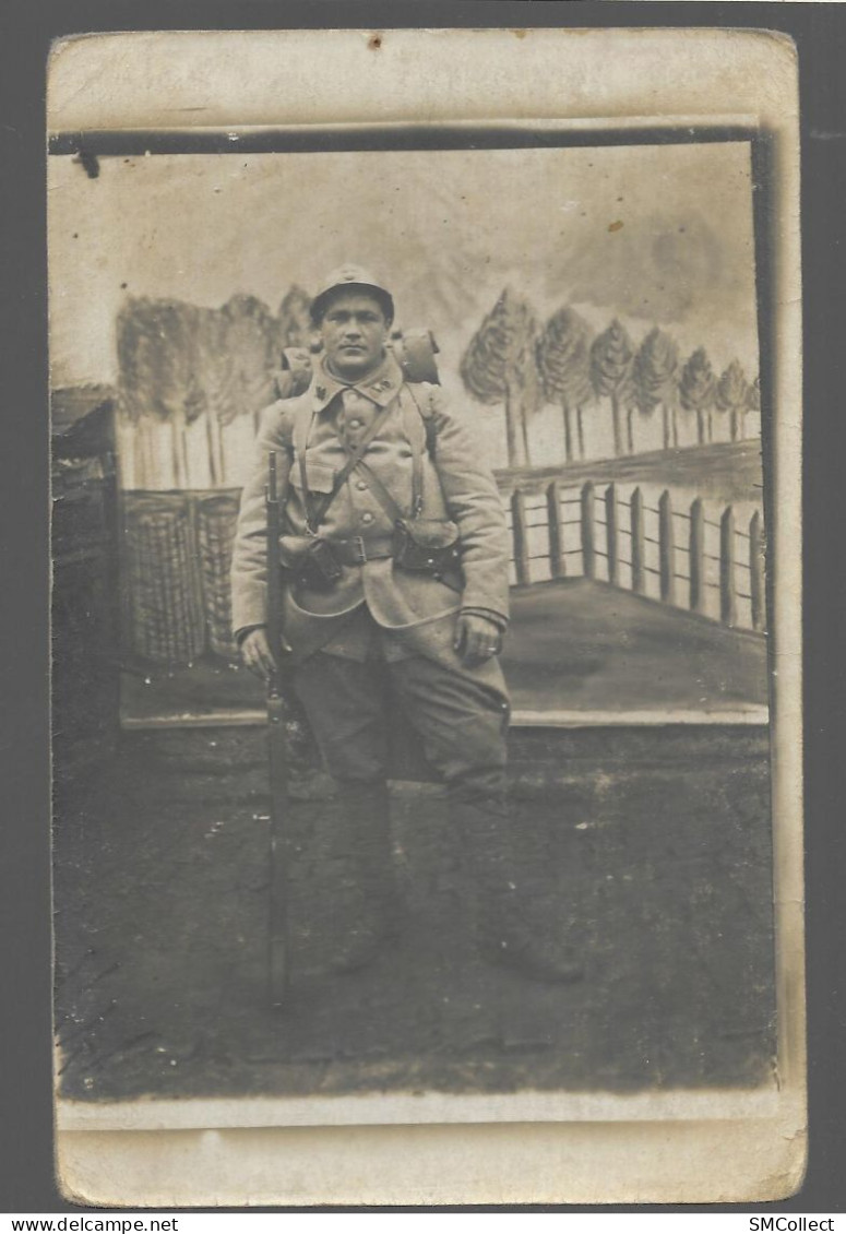 Carte Photo, Poilu Et Son Barda, Fusil ... (A18p54) - Guerre 1914-18