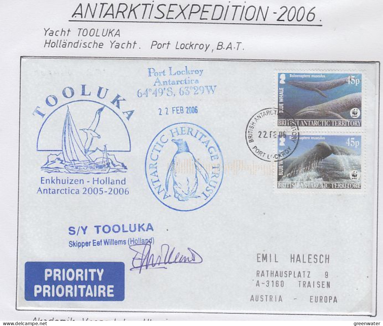 British Antarctic Territory (BAT) Ship Visit SY Tooluka To Port Lockroy Signature Ca 22 FEB 2006 (59889) - Polar Ships & Icebreakers