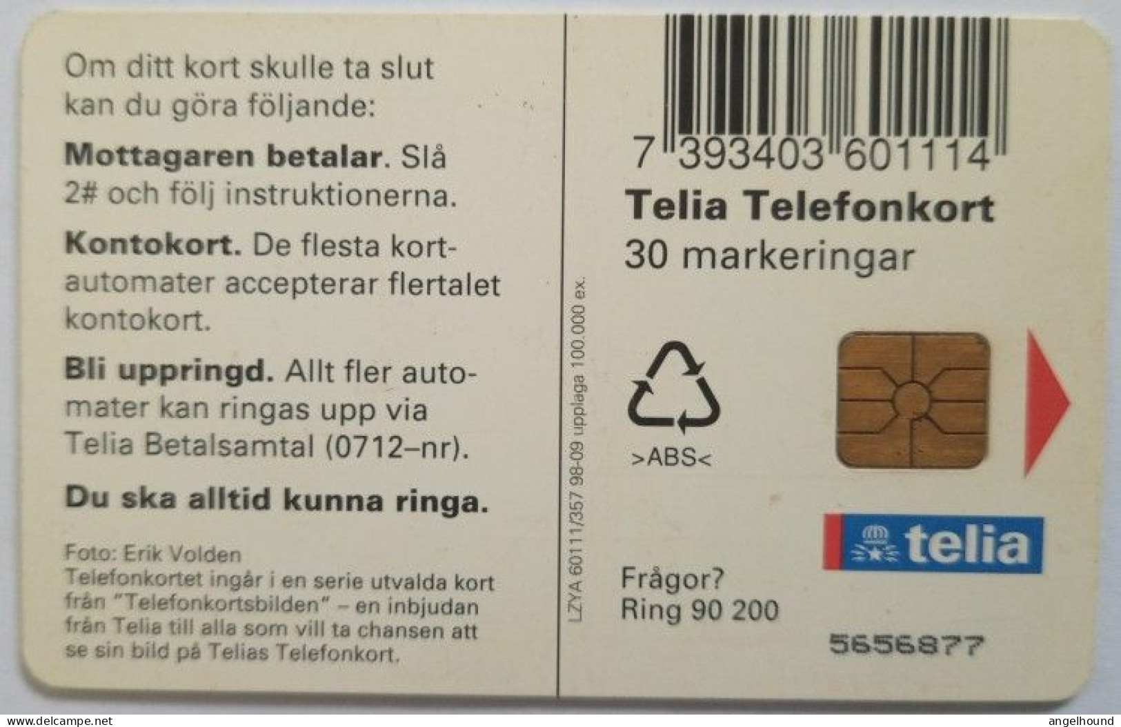 Sweden 30Mk. Chip Card - Brook At Springtime - Stream - Suède