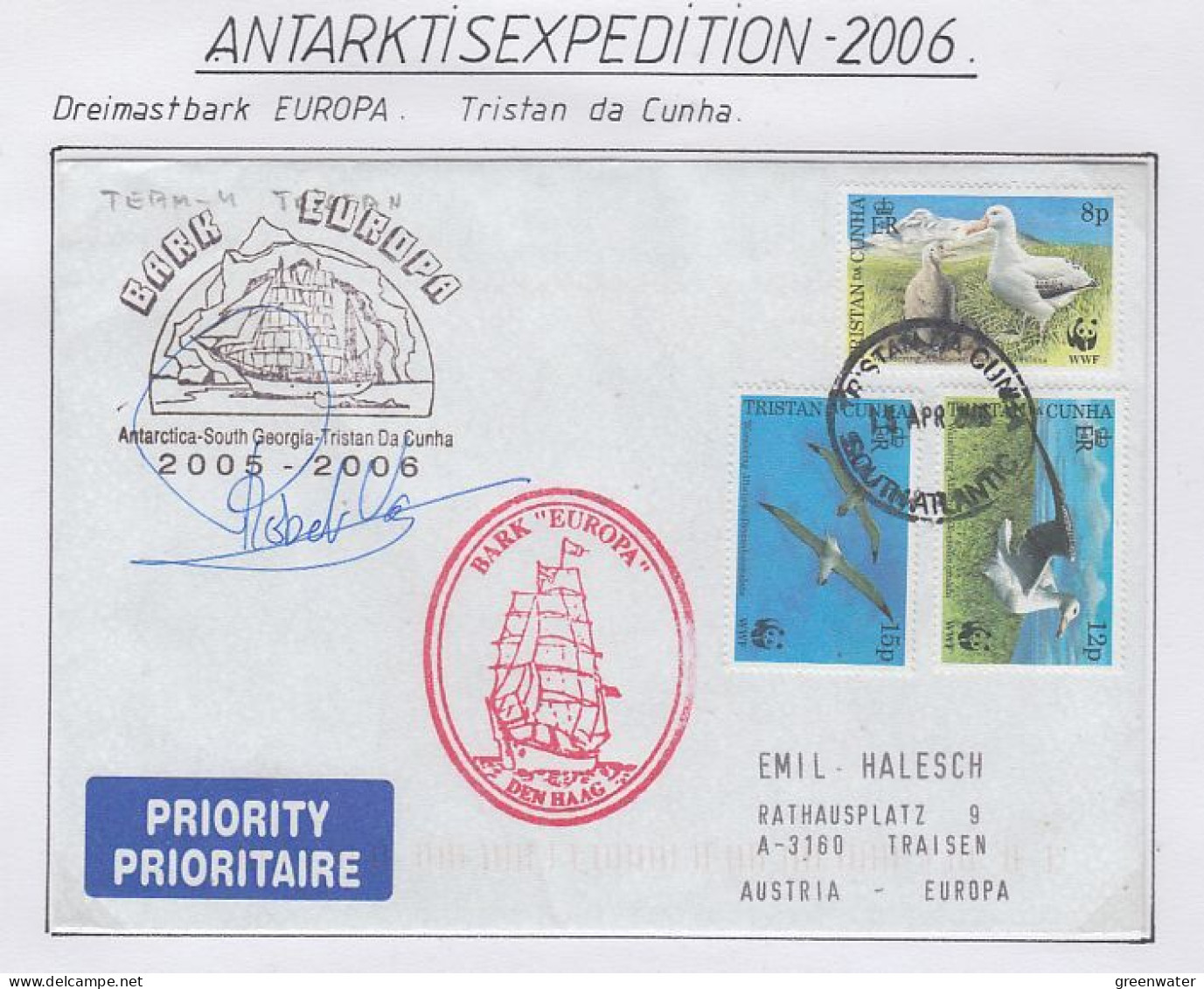 Tristan Da Cunha  Ship Visit Bark Europa  To Tristan De Cunha  Signature Ca 15 APR 2006 (59891) - Navires & Brise-glace