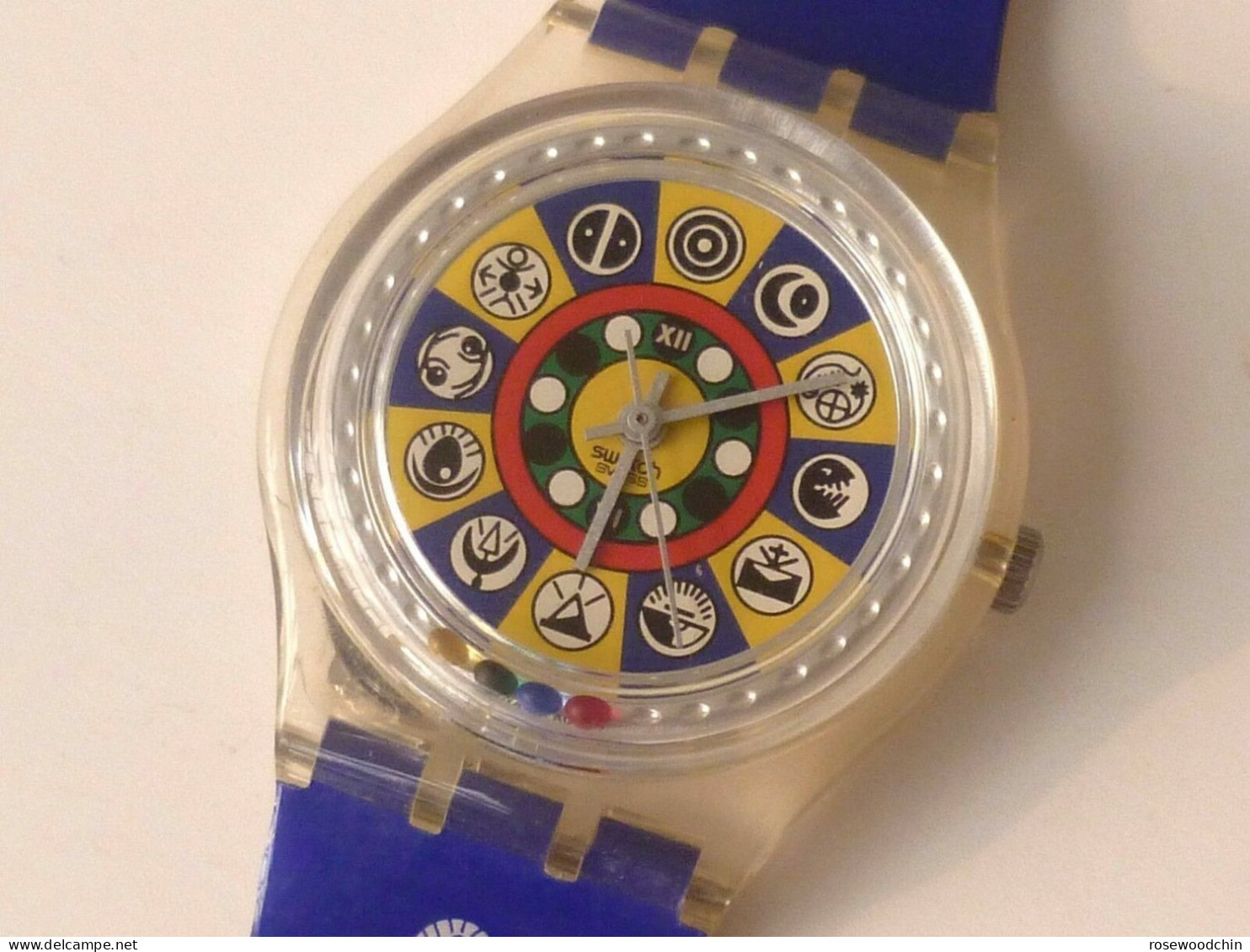 Vintage !! Limited Ediition !! SWISS SWATCH BLUE SYMBOLS DESIGN WRIST WATCH (Unisex) - Watches: Old