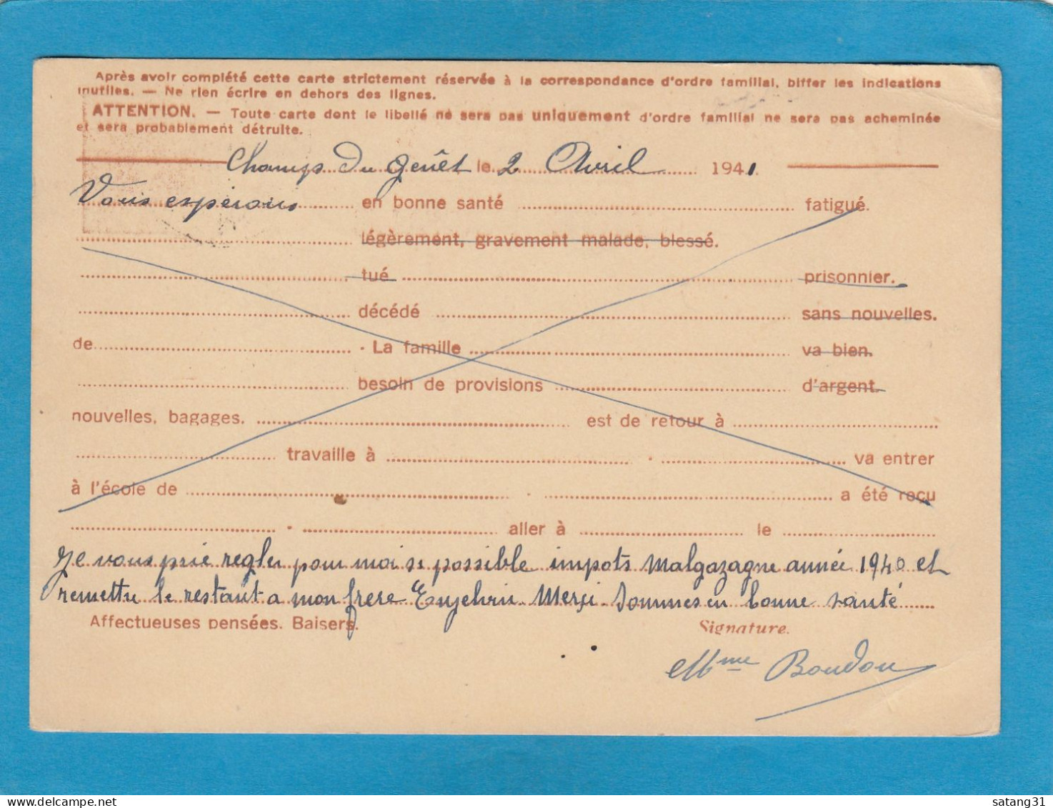 ENTIER POSTAL D'AVRANCHES POUR ST. CHELY D'APCHER,1941. - Standaardpostkaarten En TSC (Voor 1995)