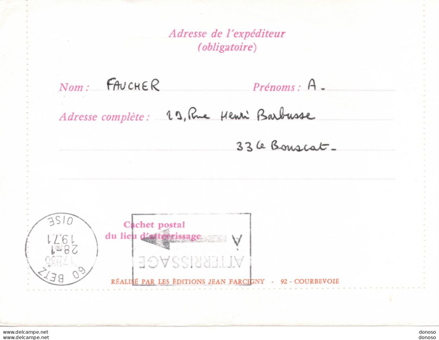 Lettre De 1971 Pour Le Bouscat, Centenaire De La Poste Par Ballons Montés, Club Aérostatique De France - 1961-....