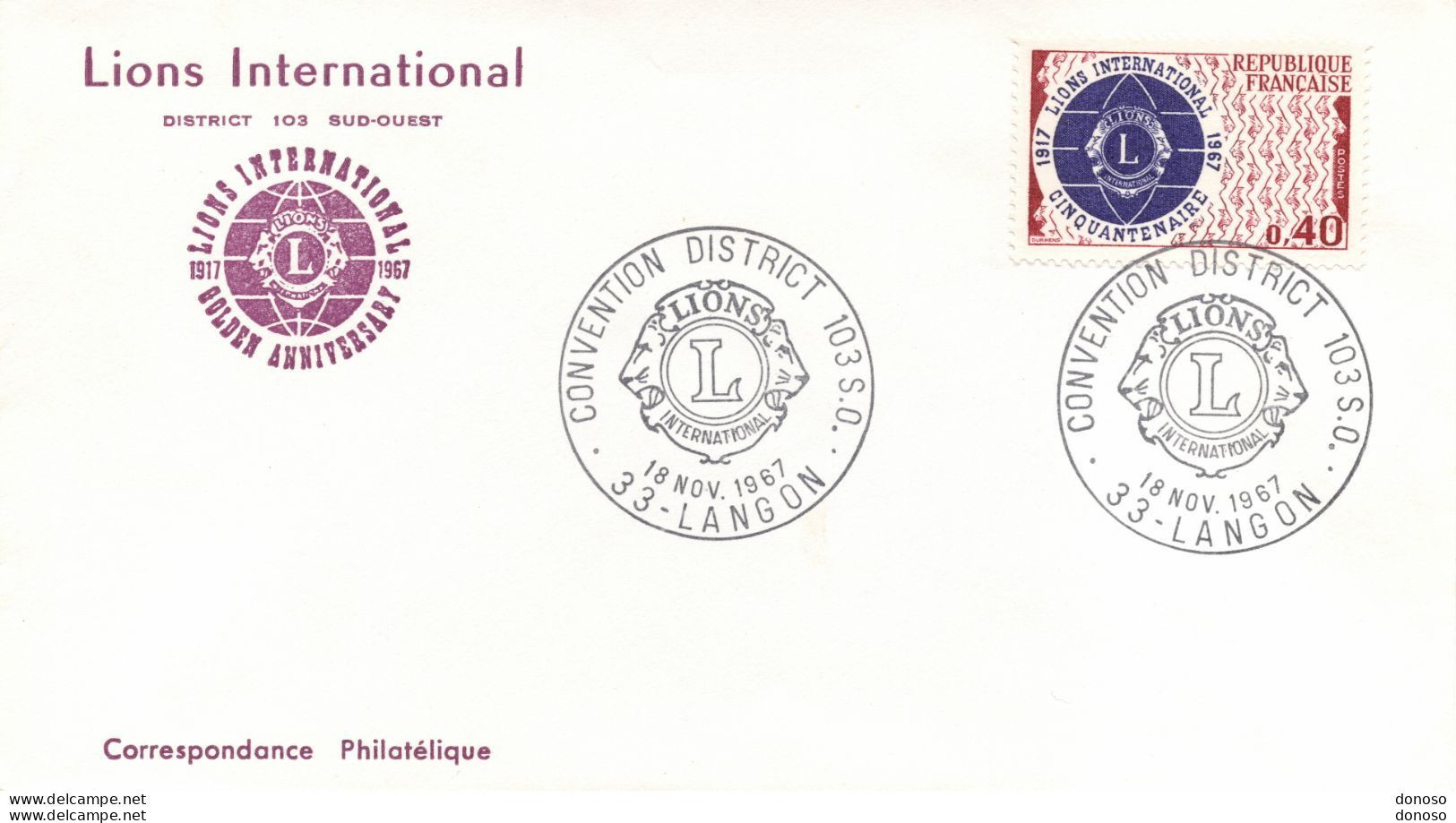 1967 Lions International, Convention District Langon - Matasellos Conmemorativos