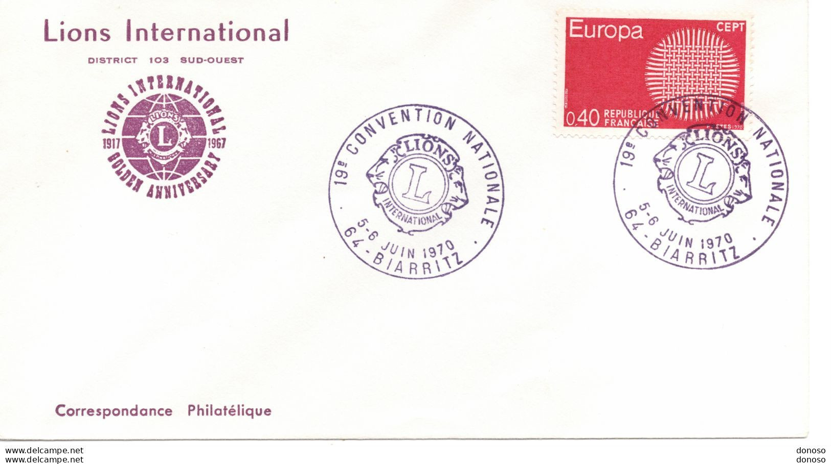 1970 Lions International, Convention Nationale Biarritz - Cachets Commémoratifs