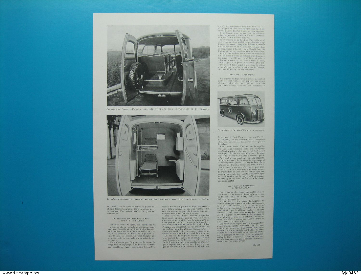 (1949) Autocars, Véhicules utilitaires, Camions et Camionnettes (document de 8 pages)