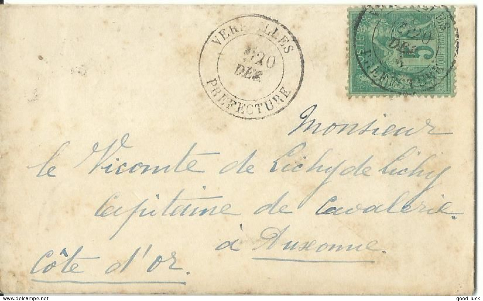 FRANCE LETTRE 5c VERSAILLES PREFECTURE POUR AUXONNE ( COTE D' OR )  DE 1885 LETTRE COVER - 1877-1920: Période Semi Moderne