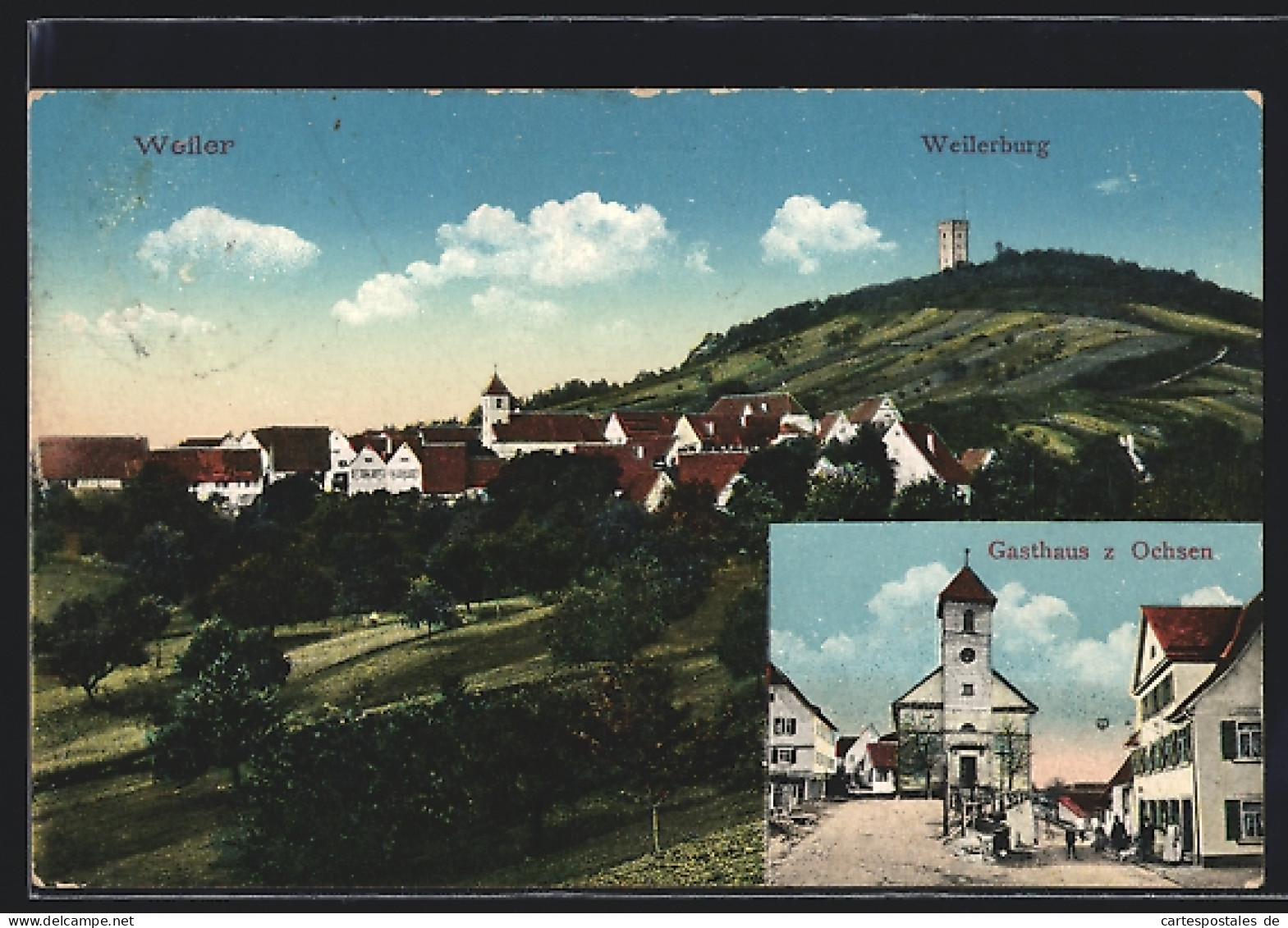 AK Weiler / Rottenburg, Gasthaus Z. Ochsen, Totalansicht Mit Weilerburg  - Rottenburg