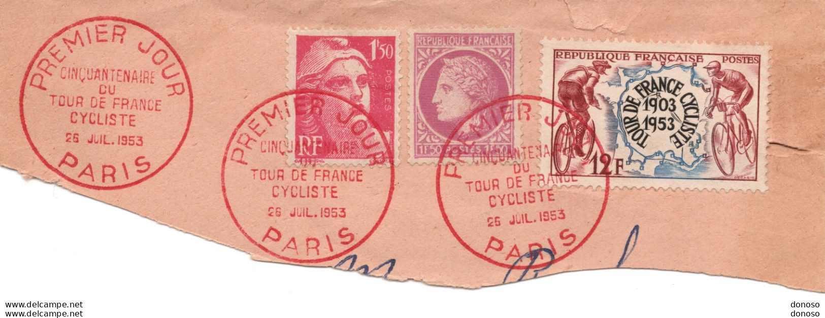 1953 Cinquantenaire Du Premier Tour De France Cycliste - Cachets Commémoratifs