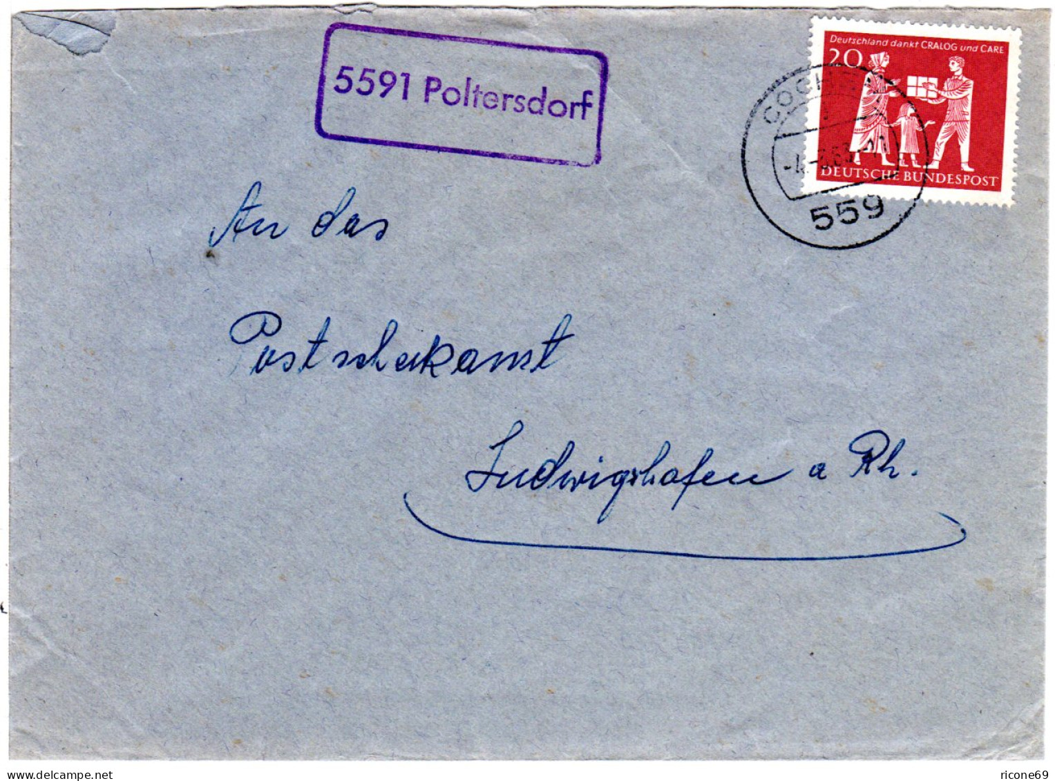 BRD 1963, Landpost Stpl. 5591 POLTERSDORF Auf Brief M. 20 Pf. U. Stpl. Cochem. - Other & Unclassified