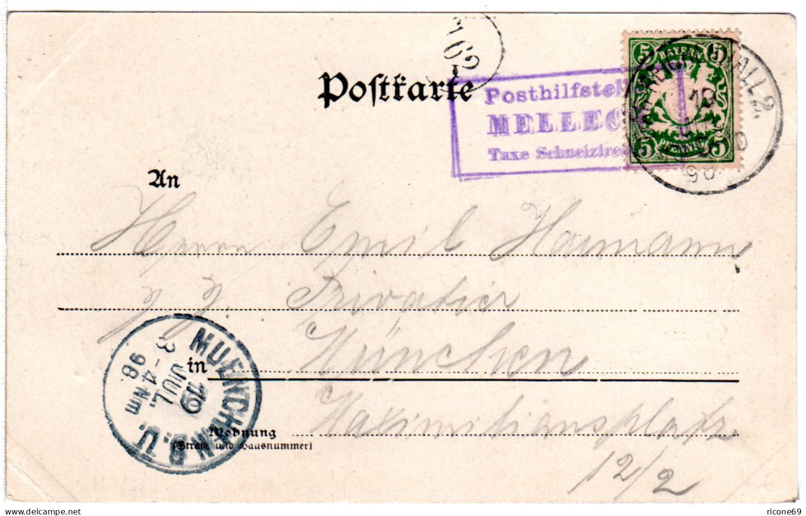 Bayern 1898, R3 Posthilfstelle MELLECK Taxe Schneizlreuth Auf Sw-AK M. 5 Pf. - Lettres & Documents