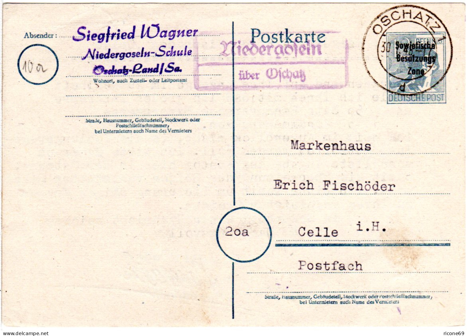 SBZ 1948, Landpost Stpl. NIEDERGOSELN über Oschatz Auf 12 Pf. Ganzsache. - Covers & Documents