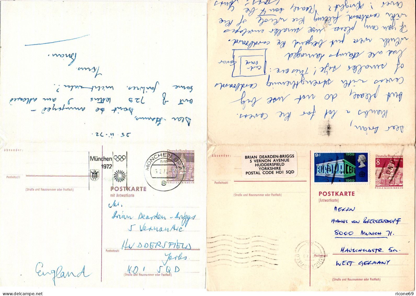 GB 1972, 9d Added On 8 Pf. Berlin Reply Card From London To Munich. - Covers & Documents