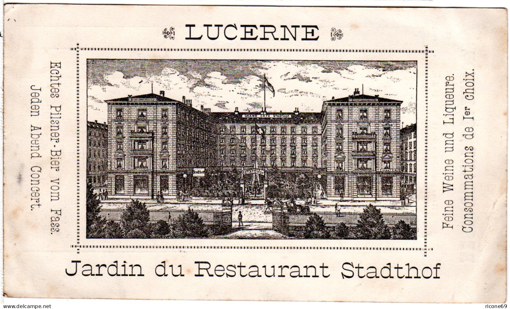 Schweiz, Luzern Restaurant Stadthof, Illustrierte Karte Als Rechnung - Cartas & Documentos