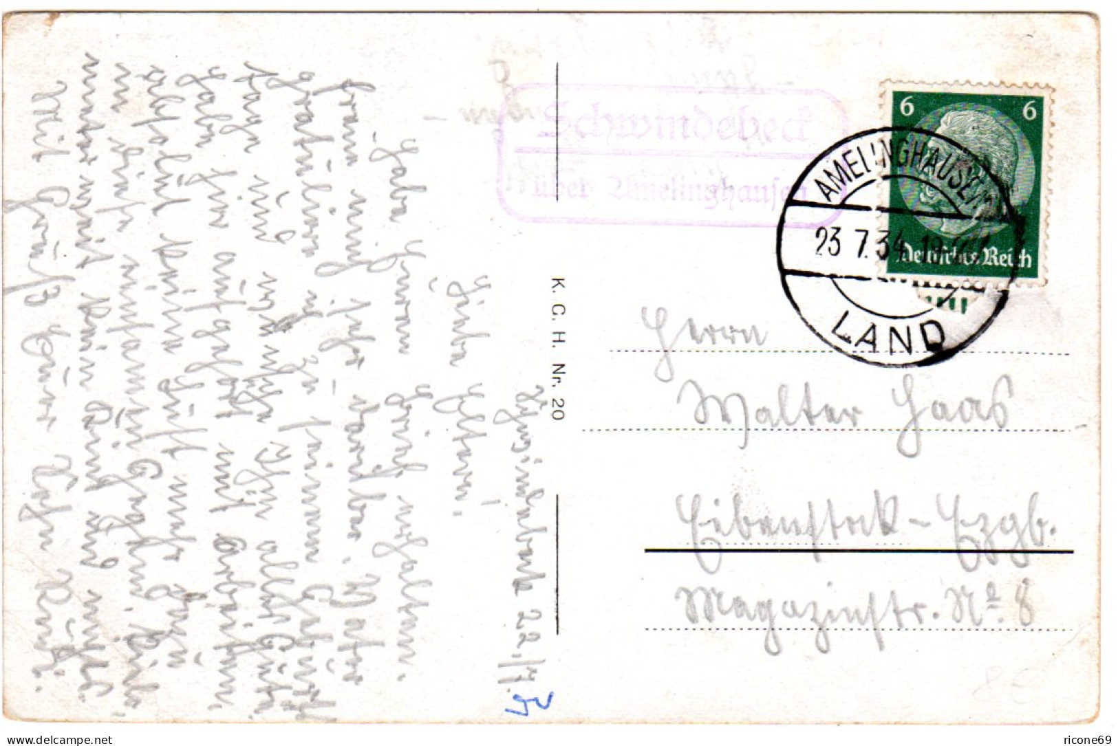 DR 1934, Landpost Stpl. SCHWINDEBECK über Amelinghausen Auf Karte M. 6 Pf. - Lettres & Documents