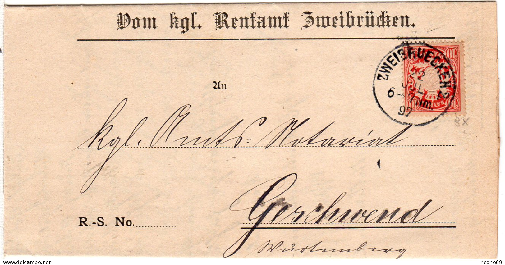 Bayern 1897, K1 ZWEIBRUECKEN Auf Amtsbrief M. 10 Pf. N. Geschwend Württemberg - Collections