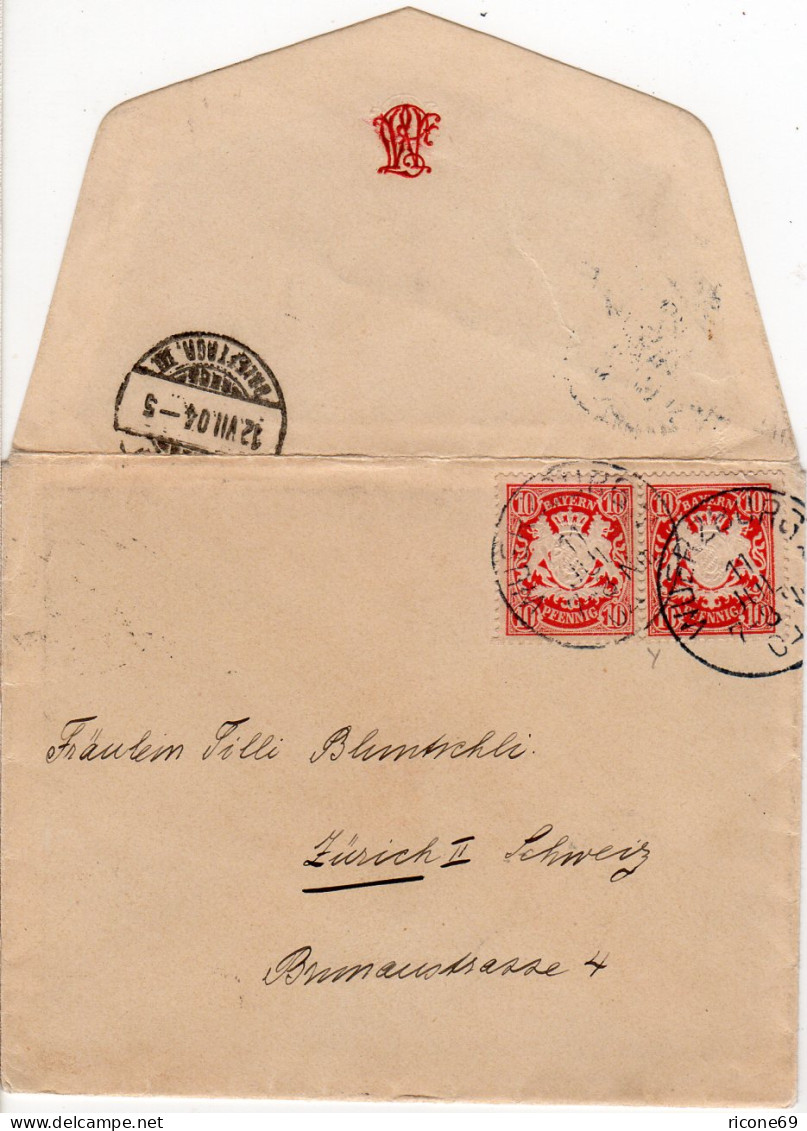 Bayern 1904, 2x10 Pf. (versch. Farben!) Auf Brief V. Würzburg I.d. Schweiz - Covers & Documents