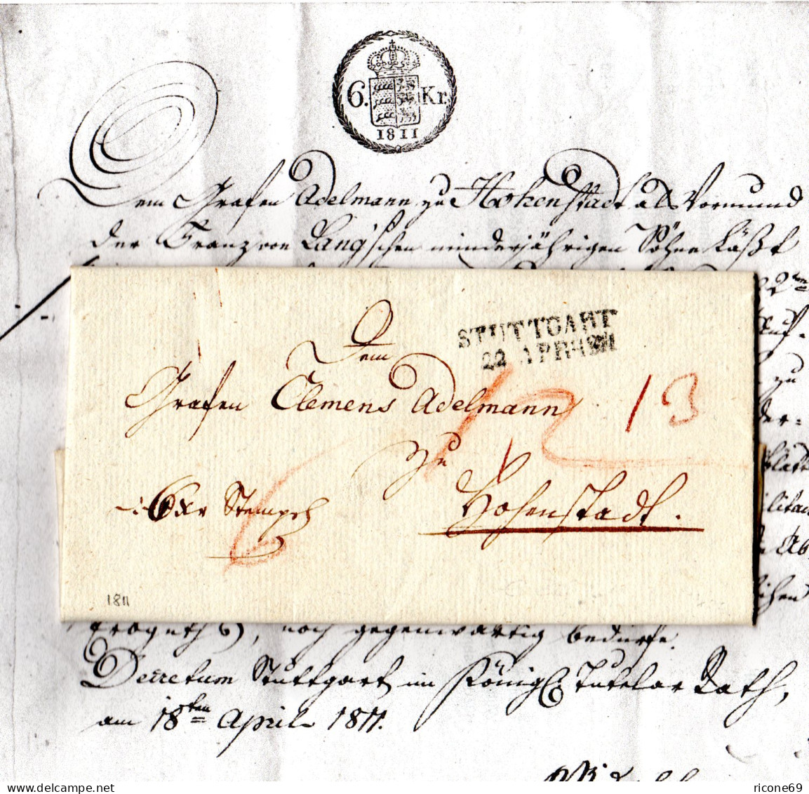 Württemberg 1841, L2 STUTTGART Auf Porto Brief N. Hohenstadt - Prephilately