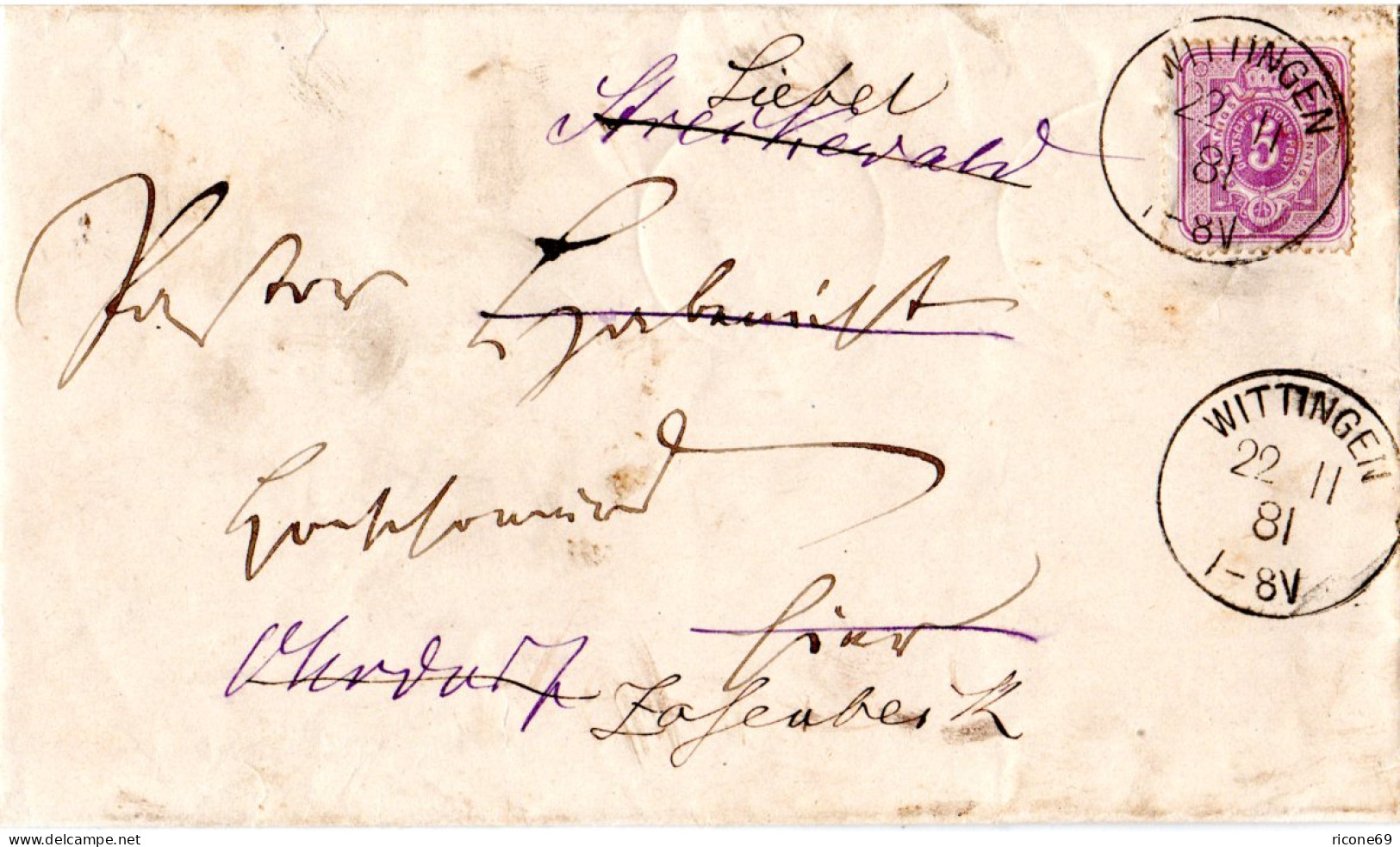 DR 1881, EF 5 Pf. Auf Orts Brief M. K1 Wittingen, Dann Nachsendung - Lettres & Documents