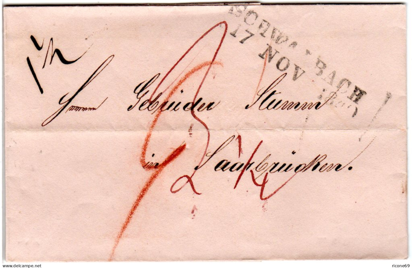 Taxis 1840, L2 Schwalbach Auf Porto Brief N. Saarbrücken, Preussen - Préphilatélie