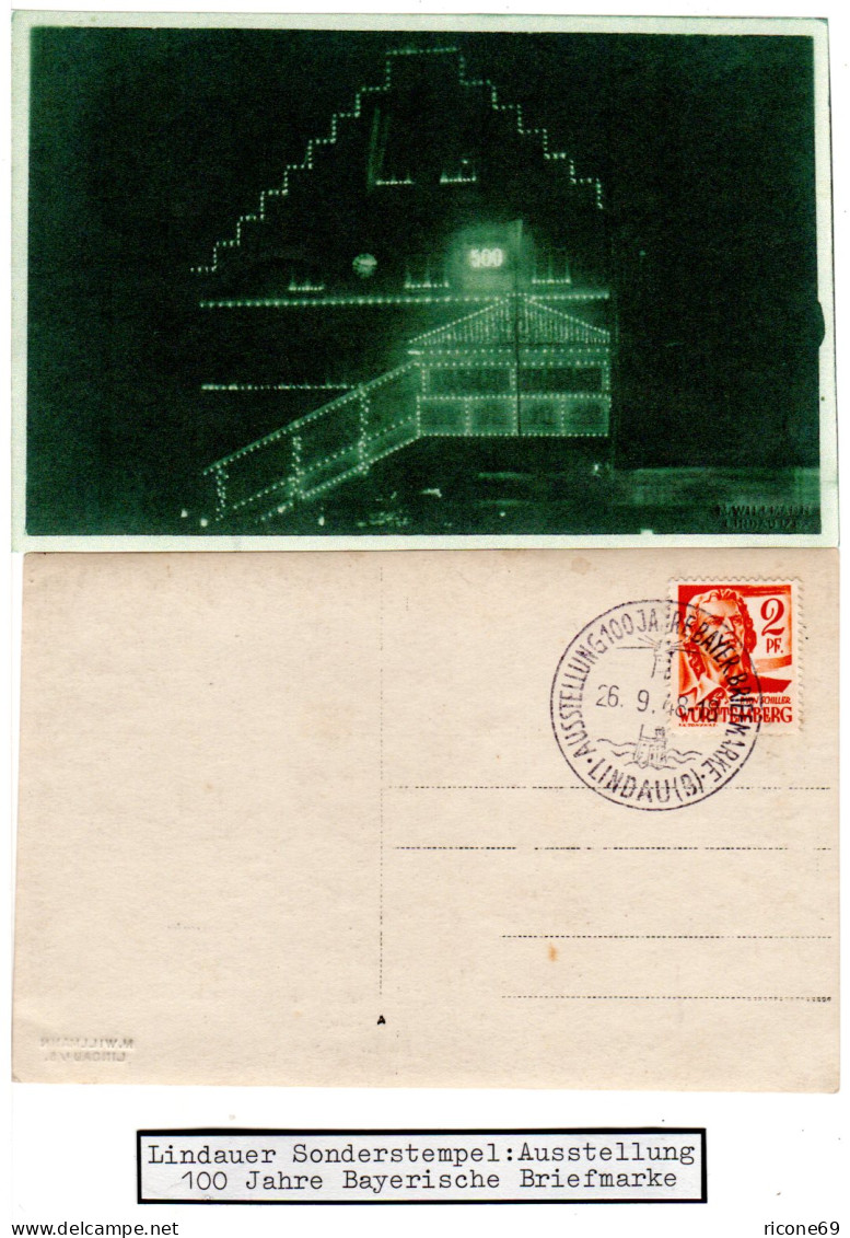 1948, Lindau Sonderstempel 100 J. Bayer. Briefmarke Auf AK M. 2 Pf. Württemberg - Other & Unclassified