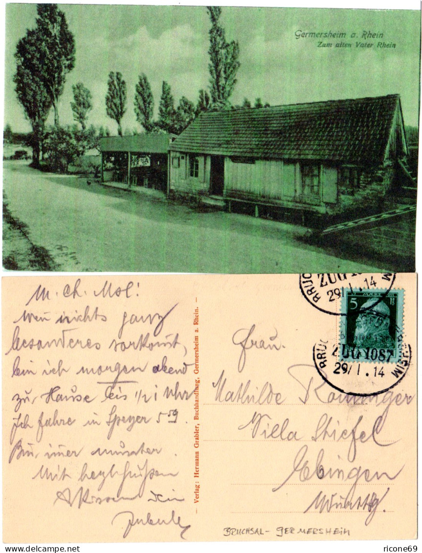 Bayern 1914, DR Bahnpost-Stpl. Bruchsal-Germersheim Auf Sw-AK M. 5 Pf. - Lettres & Documents