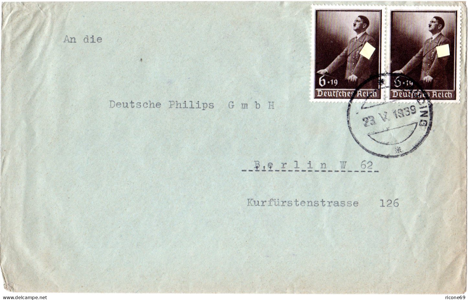 DR 1939, MeF 2x 6+19 Pf. Hitler Auf Brief M. Aptiertem Mähren Stempel STAUDING - Lettres & Documents