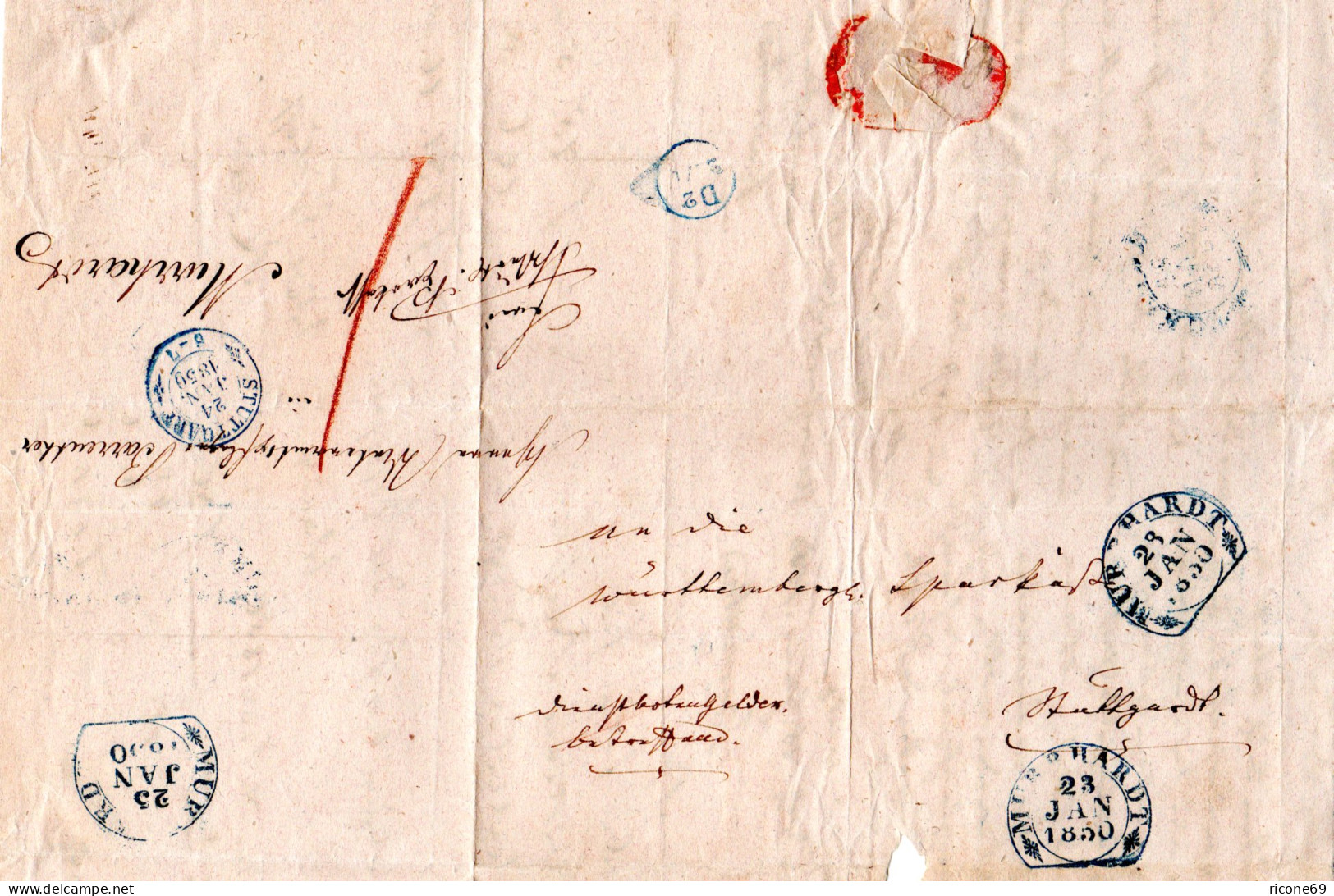 Württemberg 1850, Steigbügelstpl. MURRHART Auf Brief "Dienstbotengelder Betr..." - Préphilatélie