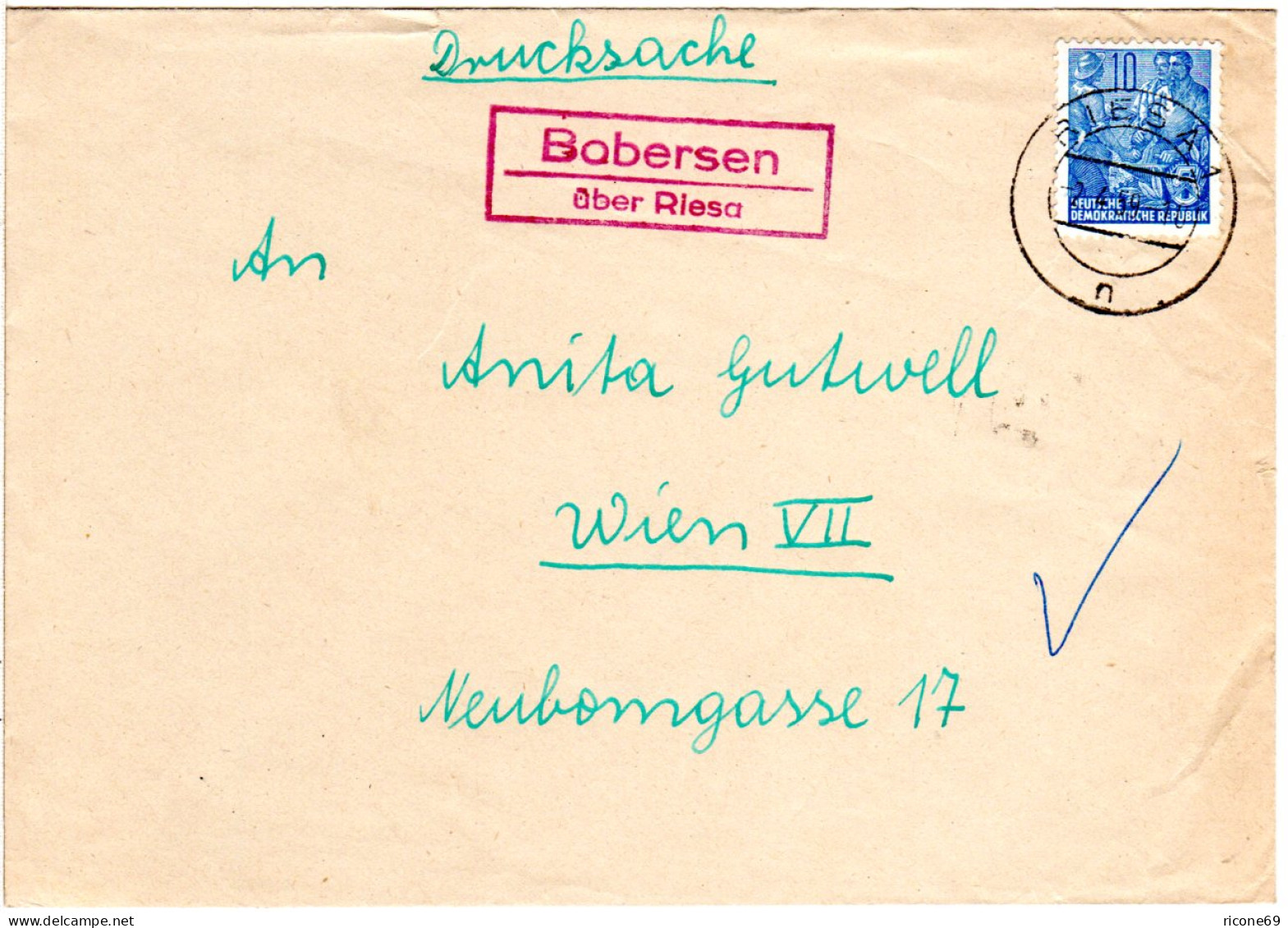 DDR 1959, Landpost Stpl. BOBERSEN über Riesa Auf Drucksache Brief M. 10 Pf. - Covers & Documents