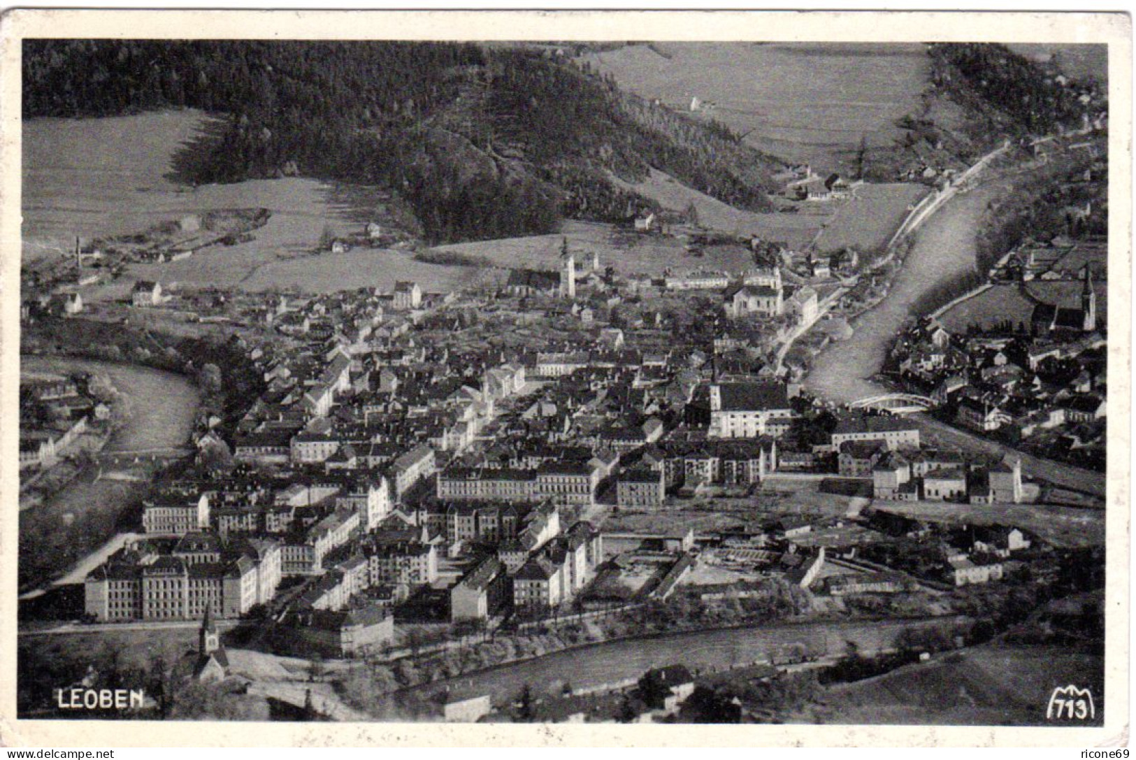 Österreich, Leoben Panorama, 1938 Gebr. Sw-AK - Andere & Zonder Classificatie