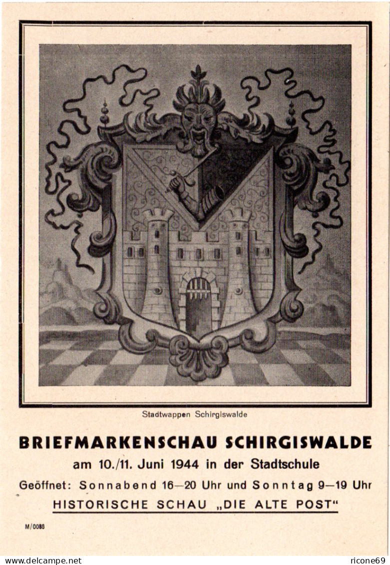 Briefmarkenschau Schirgiswalde 1944, Ungebr. Sw-AK M. Stadtwappen - Expositions Philatéliques