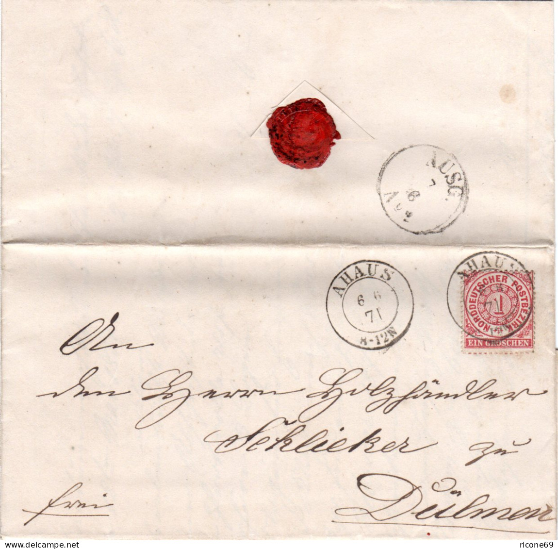 NDP 1871, K2 AHAUS Klar Auf Brief M. 1 Gr. N. Dülmen - Cartas & Documentos