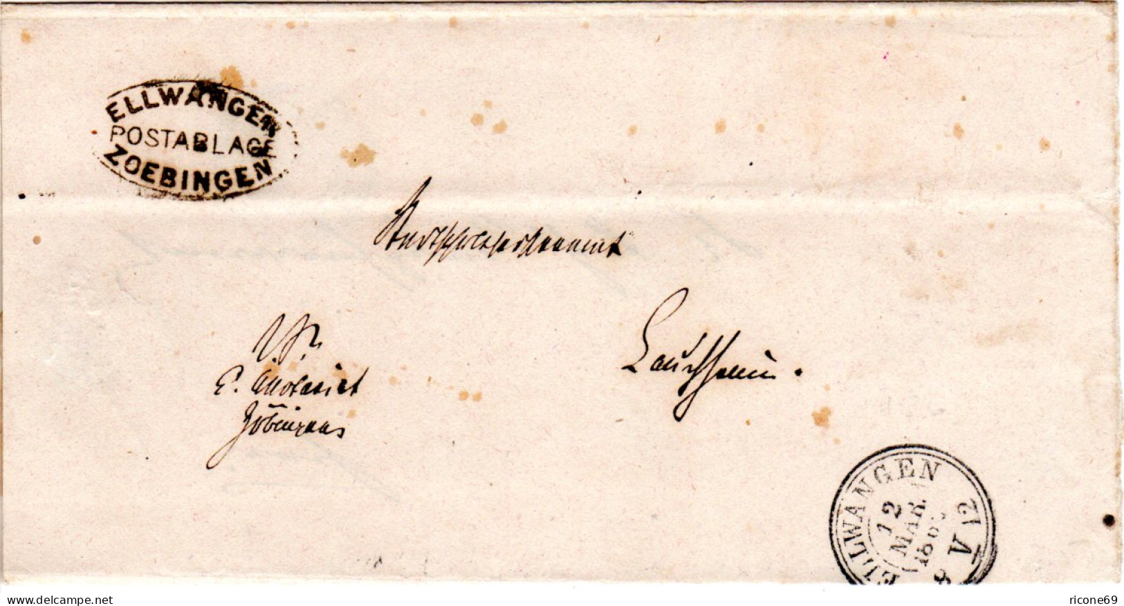 Württemberg 1869, Ellwangen Postablage Zoebingen Auf Brief N. Lauchheim - Covers & Documents
