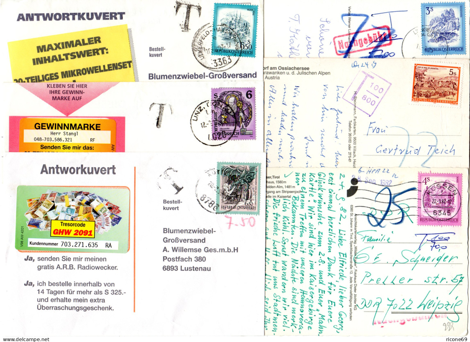 Österreich, 6 Briefe U. Karten M. Porto U. Nachgebühr Stempeln - Storia Postale