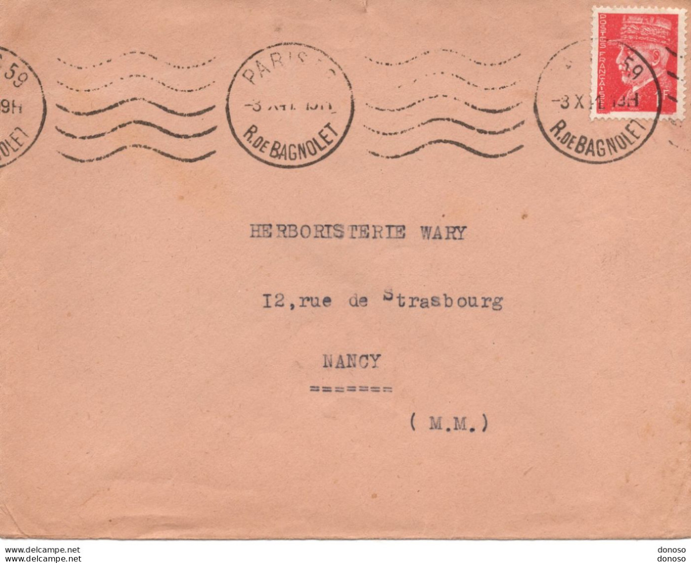 Lettre 1943 ? De Paris Pour Herboristerie Wary à Nancy Type Pétain - Oblitérations Mécaniques (Autres)