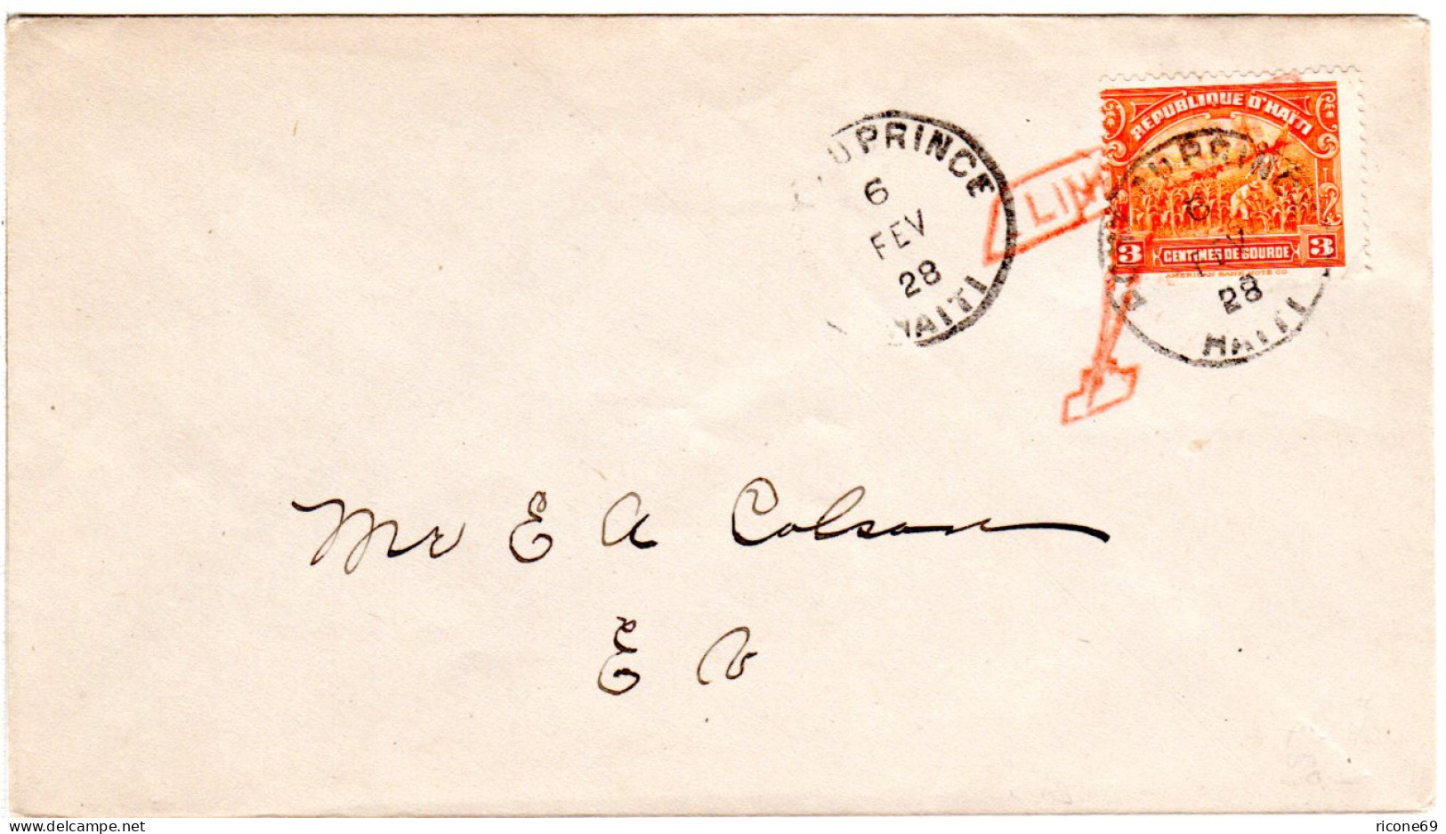 Haiti 1928, Lindbergh Visite, Brief M. 3 C. U. Rotem Flugzeug-Stempel - Autres - Amérique