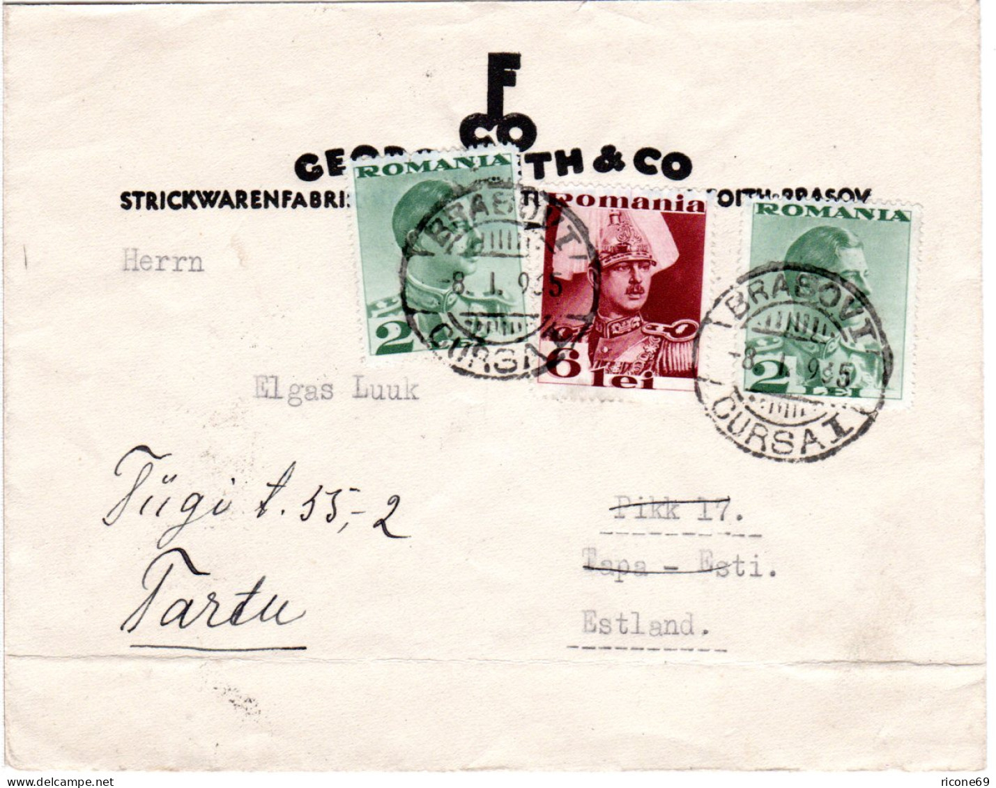 Rumänien 1935, 6+2x2 L. Auf Firmen Brief V. Brasov N. Estland. - Altri & Non Classificati