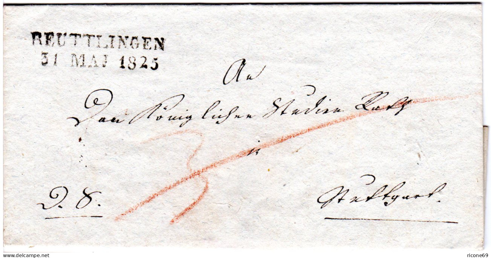 Württemberg 1825, L2 REUTTLINGEN Auf Schönem Brief N. Stuttgart - Vorphilatelie