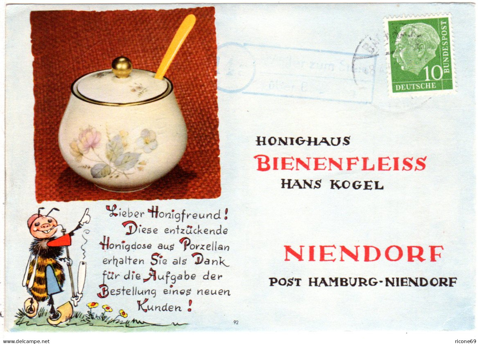 BRD 1956, Landpost Stpl. WEILER ZUM STEIN über Backnang Auf Bienenfleiss Karte  - Cartas & Documentos