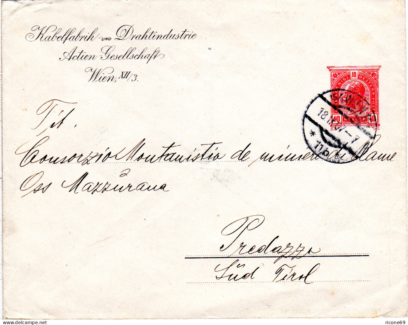 Österreich 1907, Gebr. 10 H. Privatganz Brief Kabelfabrik U. Drahtindustrie Wien - Covers & Documents