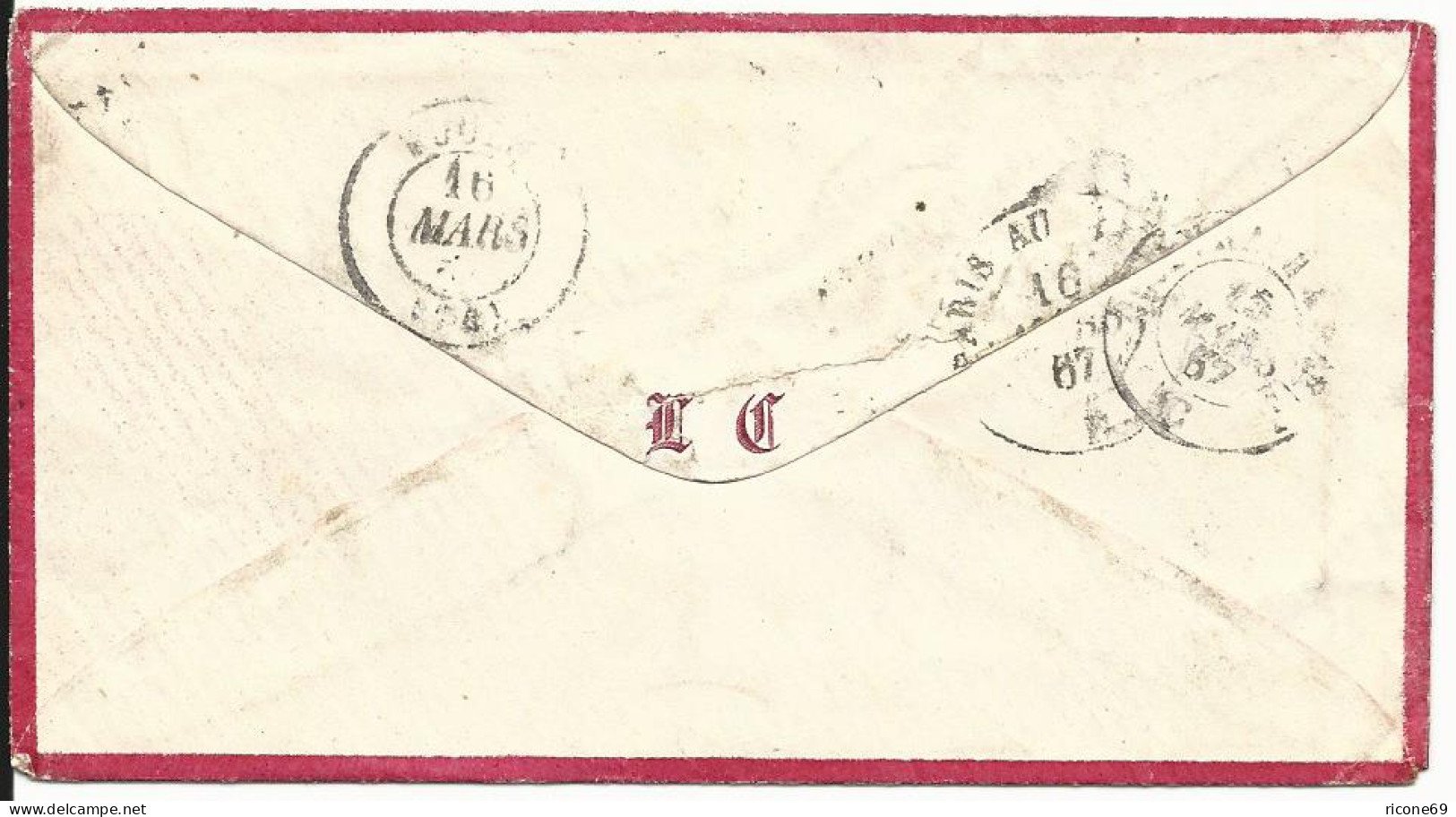 Frankreich, 20 C. Auf Gedrucktem Rotrand Zier Brief M. Rs. Monogramm V. Amiens - Other & Unclassified