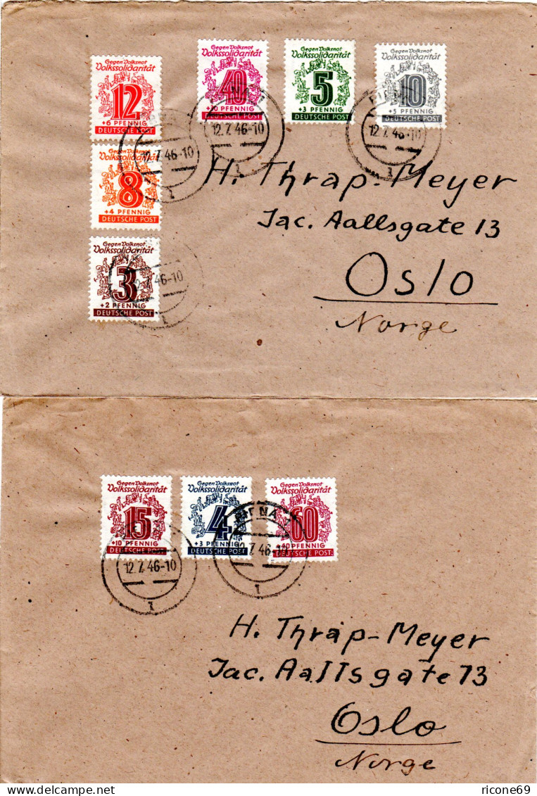 Westsachsen 138-149, Kpl. Ausgabe Auf 3 Versendungen 1946 V. Pirna N. Norwegen - Covers & Documents