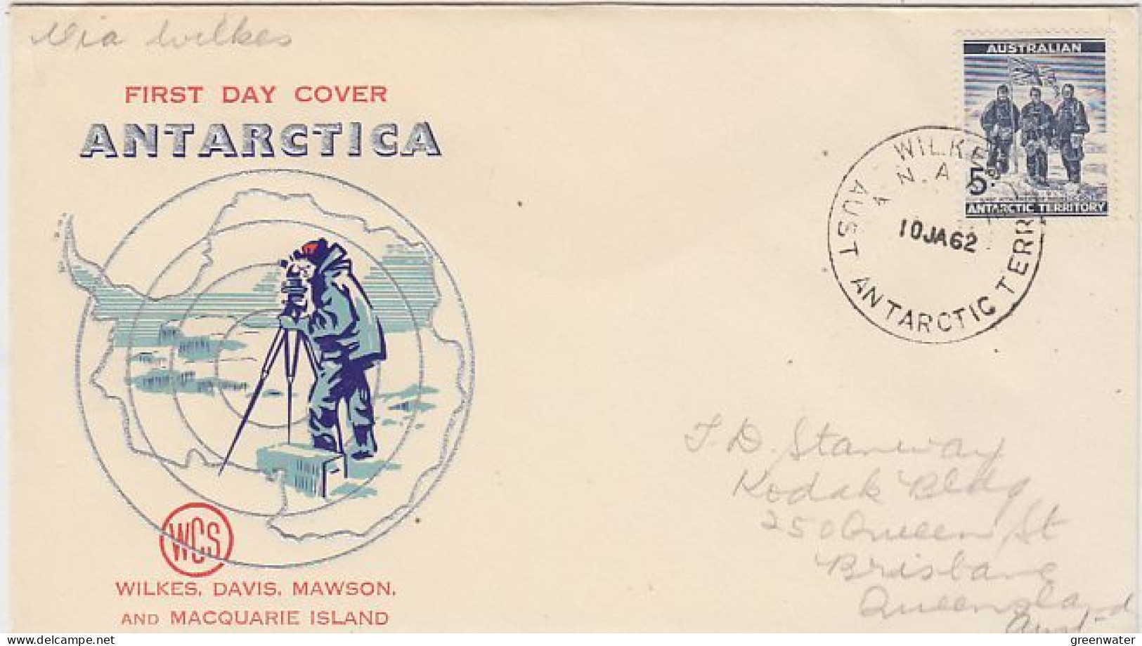 AAT Mawson FDC Ca Wilkes 10 JAN 1962  (59894) - FDC