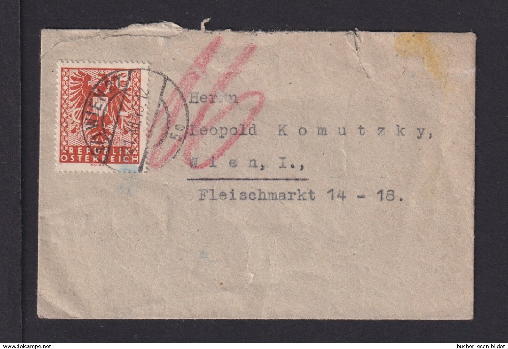 1945 - 8 Gr. Auf Kleinem Ortsbrief Wien - Nachgebühr Und 3 Portomarken Auf Der Rückseite - Briefe U. Dokumente