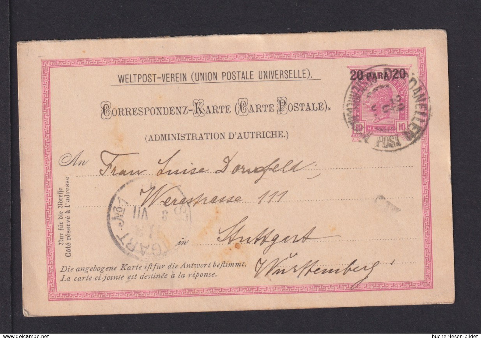 1905 - 20 P. Überdruck-Frage-Ganzsache Ab DARDANELLEN Nach Stuttgart - Oostenrijkse Levant