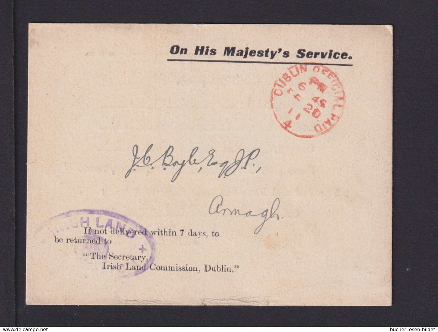 1911 - Dienstkarte Mit Vordruck - Ab Dublin - Briefe U. Dokumente