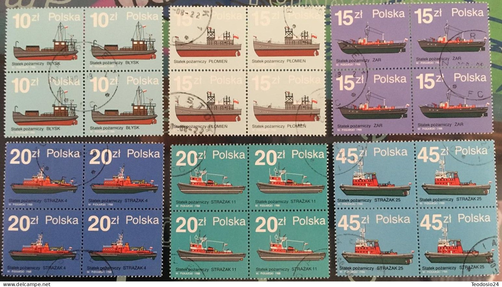 Polonia 1988 - Fire Boats - Mi.3184-89 - Used Bl4 - Oblitérés