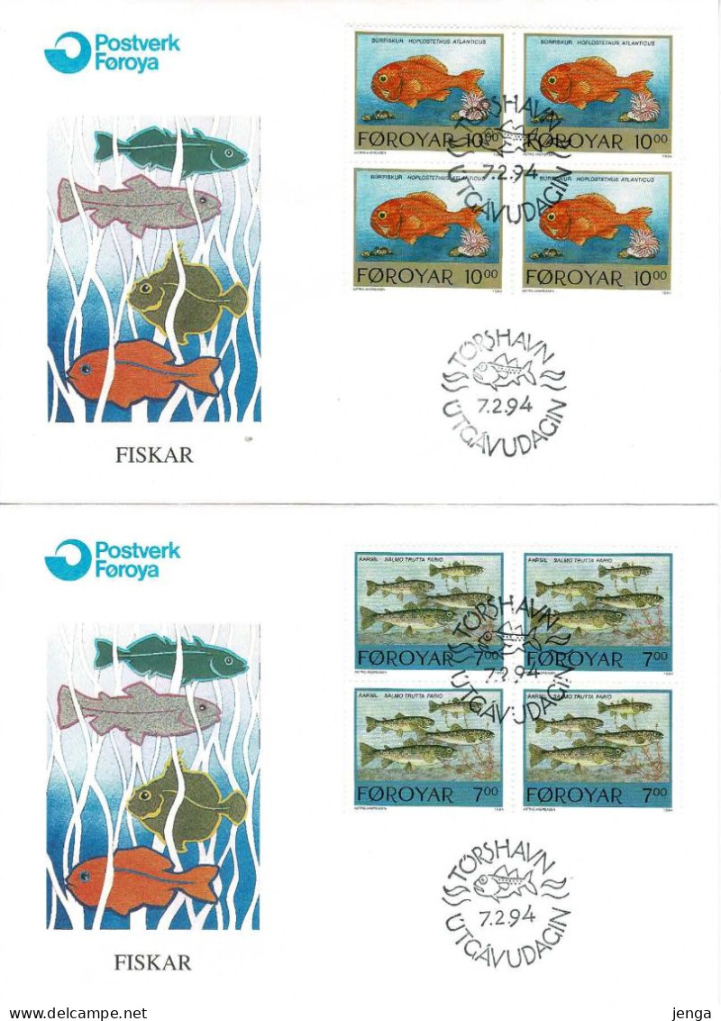 Faroe Islands 1994;  Fish.  Set Of 4 On FDC Both Single And Block Of 4 (5 Covers). - Färöer Inseln